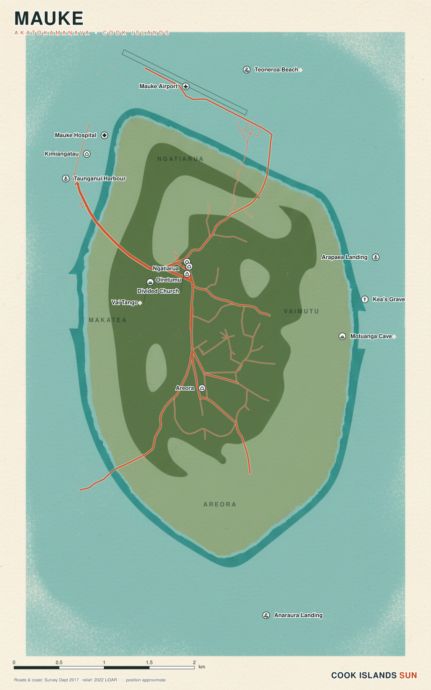 Three-Ink Screenprint map of Mauke