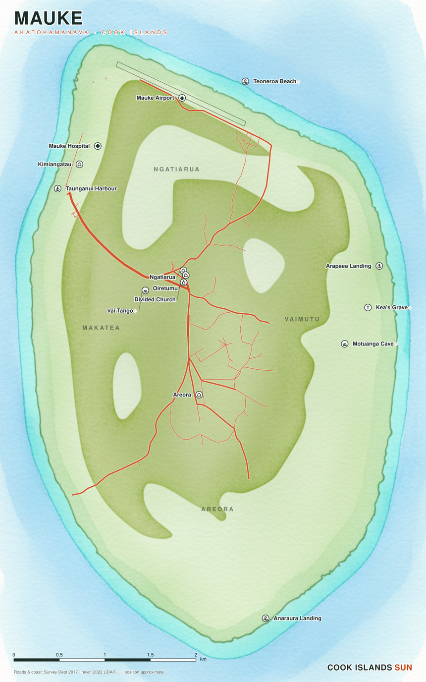 Soft Watercolour map of Mauke