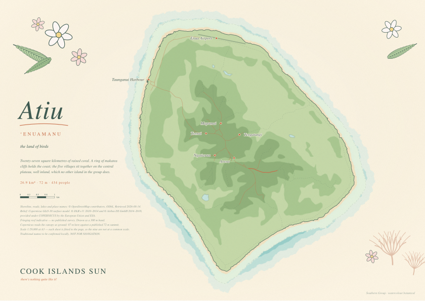 Watercolour Botanical map of Atiu