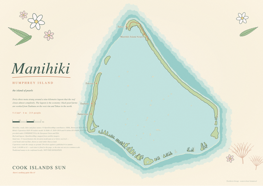Watercolour Botanical map of Manihiki