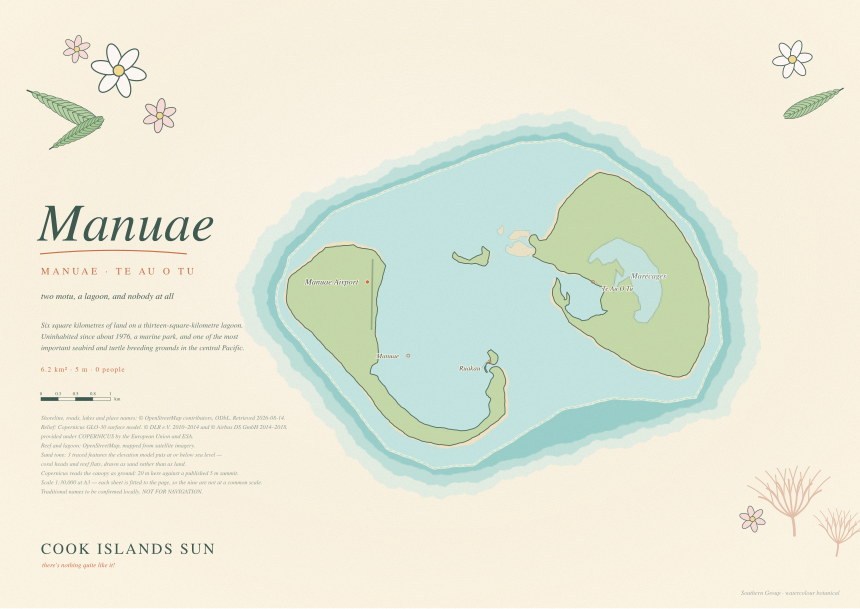 Watercolour Botanical map of Manuae