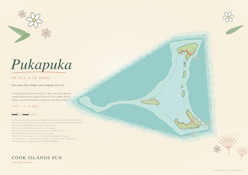 Watercolour Botanical map of Pukapuka