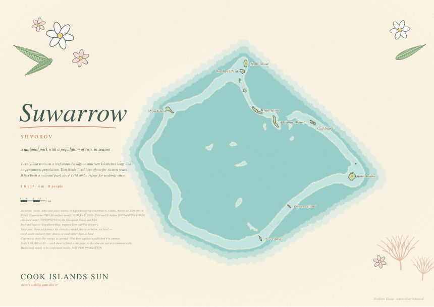 Watercolour Botanical map of Suwarrow